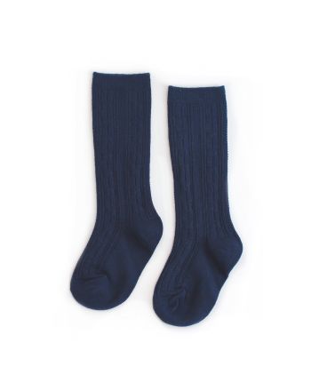 Navy Cable Knit Knee High Socks